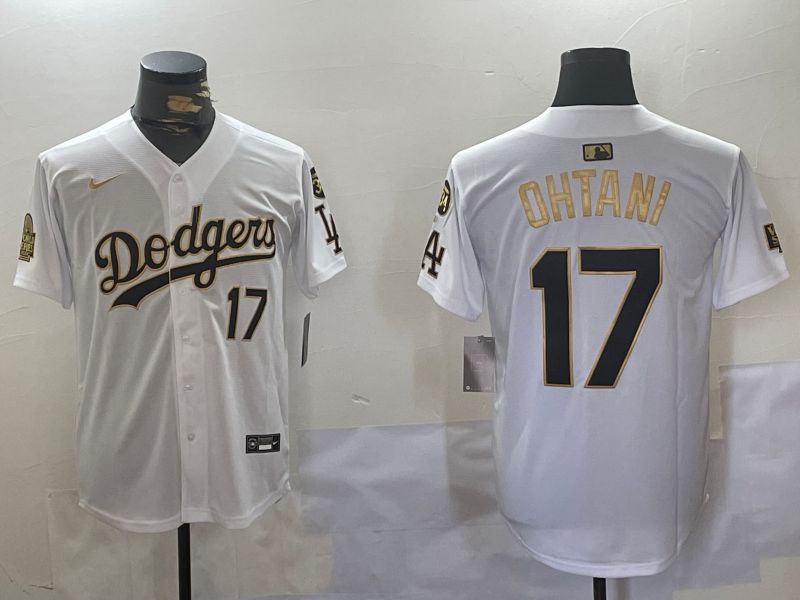 Men Los Angeles Dodgers 17 Ohtani White Gold Game 2024 Nike MLB Jersey style 1120